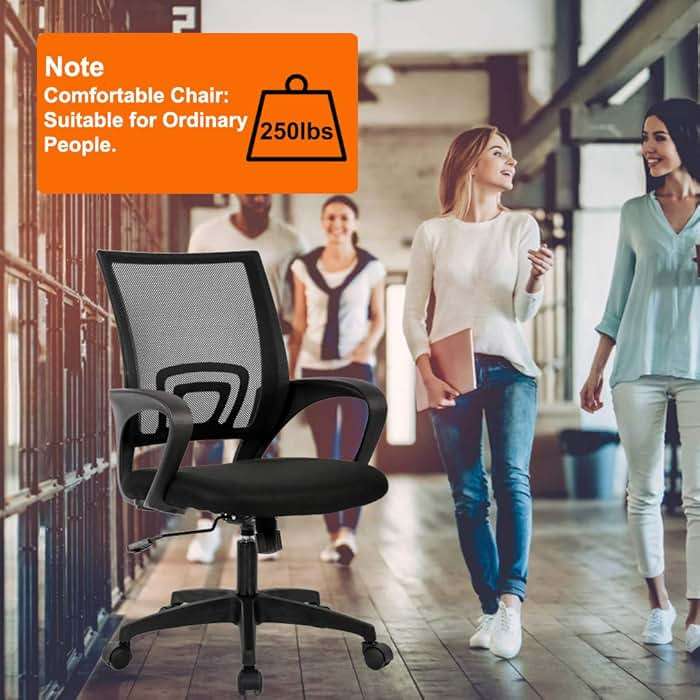 BestOffice | Ergonomic Office Chair | Mid-Back Swivel Desk Chair | Breathable Backrest & Lumbar Support | Adjustable Height | Sponge Seat | Rolling Wheels | Black | for Adults & Women - Image 6