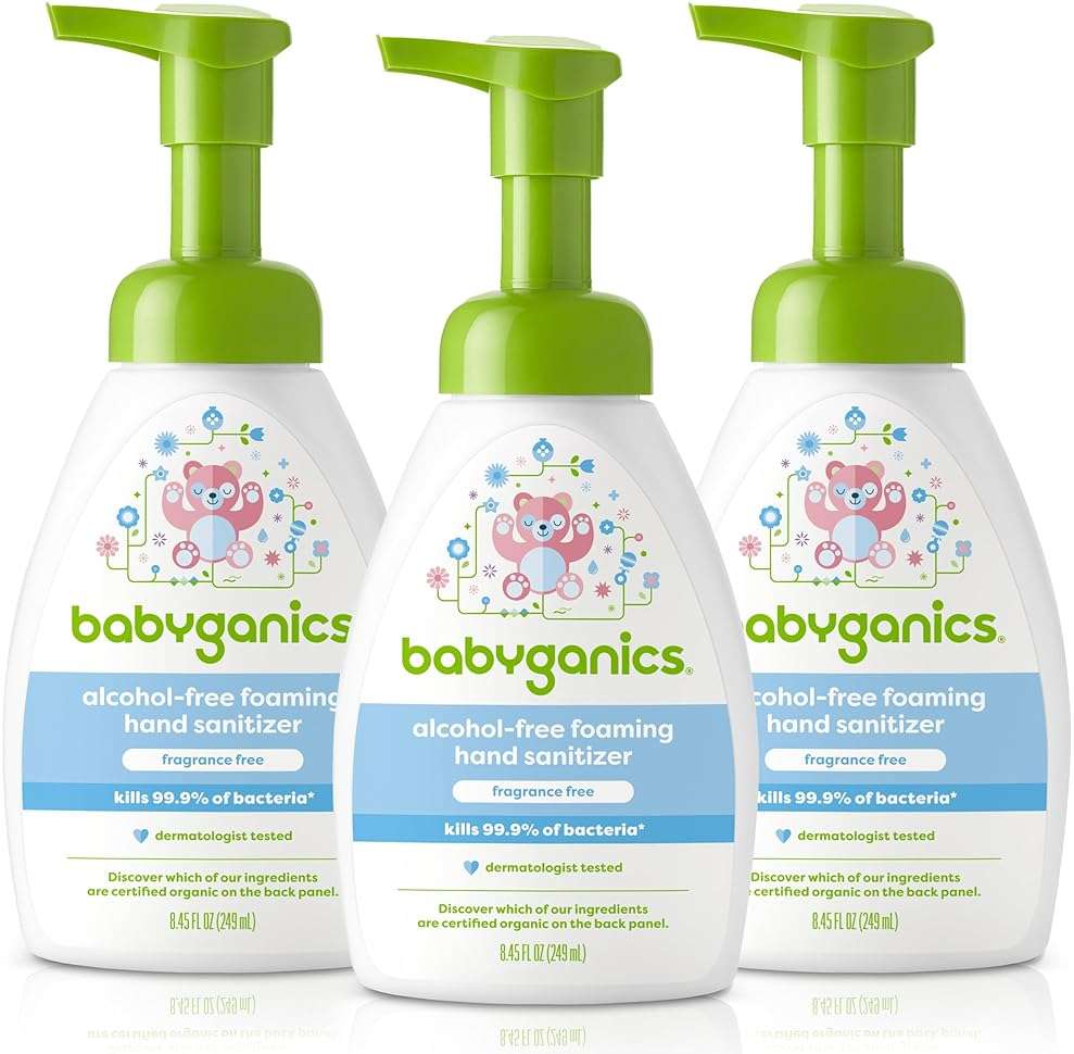 Babyganics Alcohol-Free Foaming Hand Sanitizer, Pump Bottle, Fragrance Free, 8.45 oz, 3 Pack - Image 1