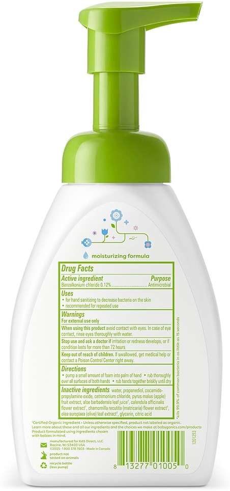Babyganics Alcohol-Free Foaming Hand Sanitizer, Pump Bottle, Fragrance Free, 8.45 oz, 3 Pack - Image 2