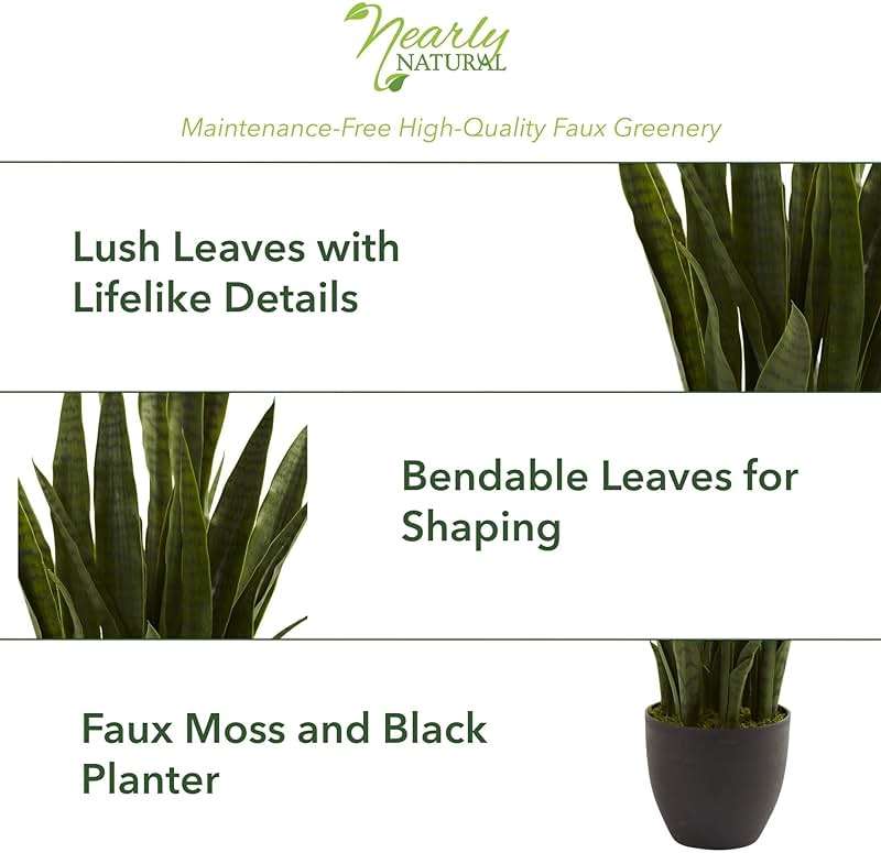 Nearly Natural, Green 4855 35in. Sansevieria with Black Planter - Image 3