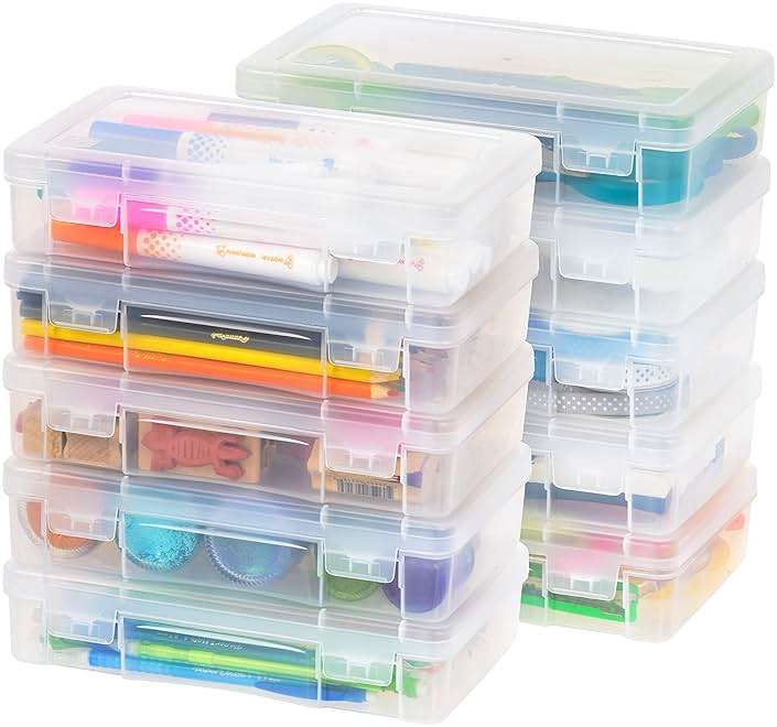 IRIS USA Clear Storage Cases, 10-Pack, |Made in USA|, Plastic Bead Organizing Containers with Snap Lid for Arts, Crafts, Ephemera, Stickers, & Dance Cheer, Clear - Medium - Image 1