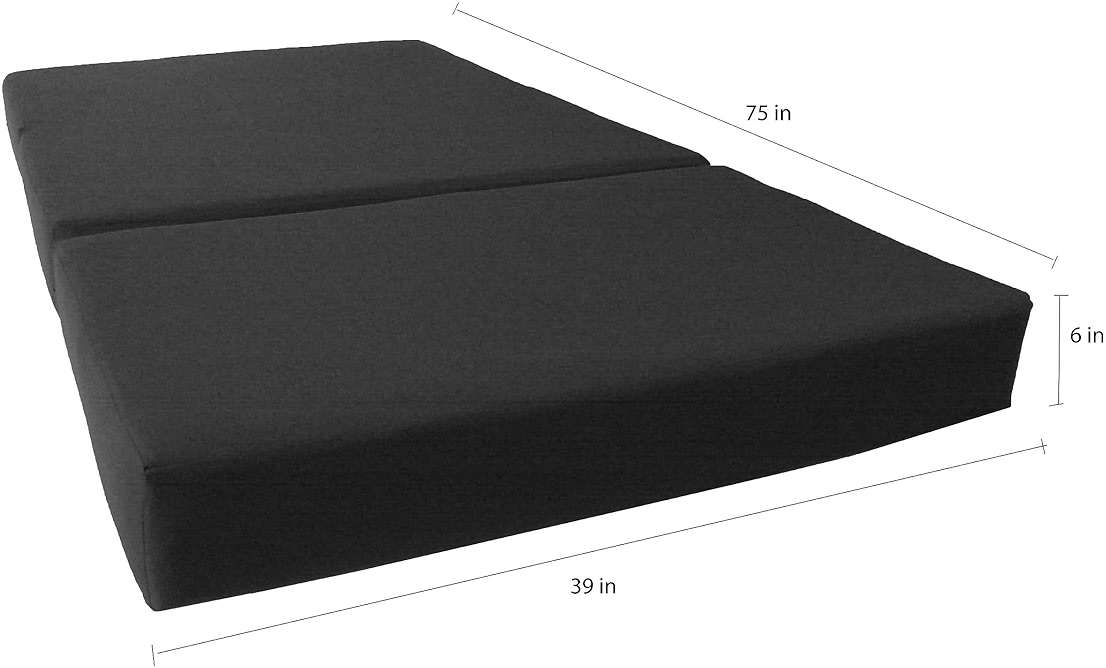 D&D Futon Furniture Black Trifold Foam Beds, Shikibuton, Tatami Cushion Topper, Foldable Futon Pad, Twin 6x39x75 - Image 2