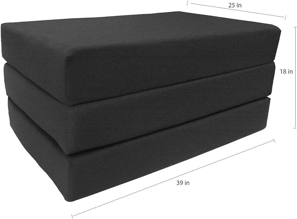 D&D Futon Furniture Black Trifold Foam Beds, Shikibuton, Tatami Cushion Topper, Foldable Futon Pad, Twin 6x39x75 - Image 3