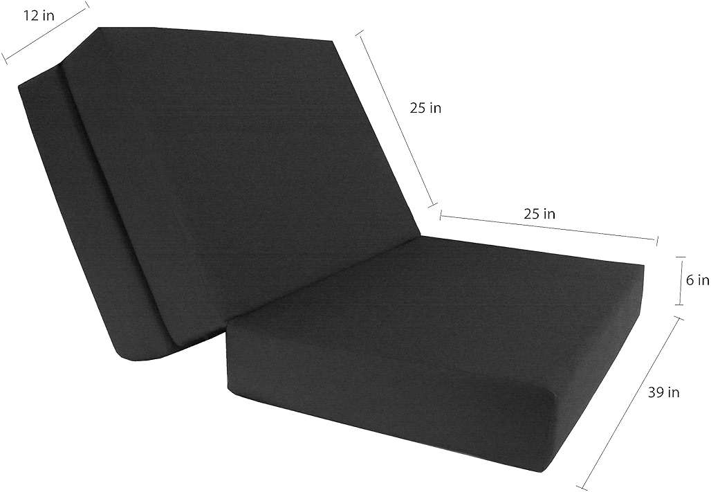 D&D Futon Furniture Black Trifold Foam Beds, Shikibuton, Tatami Cushion Topper, Foldable Futon Pad, Twin 6x39x75 - Image 5