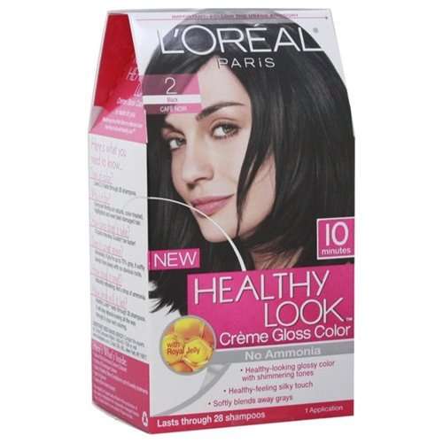 Loreal Healthy Look Hair Dye, Creme Gloss Color, Black 2, 1 ct (Pack of 3) - Image 1