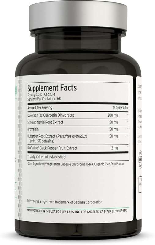 LES Labs Sinus & Seasonal – Sinus Relief, Nasal Health, Balanced Histamine Response, Clear Lungs & Respiratory Health – Butterbur, Quercetin, Nettle Root & Bromelain – Non-GMO Supplement – 60 Capsules - Image 2