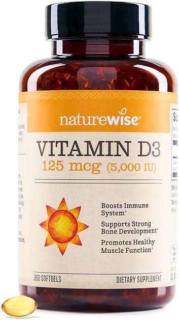 NatureWise Vitamin D3 5000iu (125 mcg) 1 Year Supply for Immune Support, Healthy Muscle Function, and Bone Health, Gluten Free in Organic Extra Virgin Olive Oil, (Mini Softgel), 360 Count - Image 1