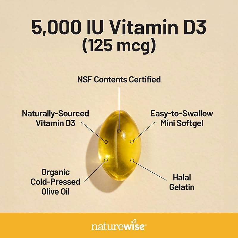 NatureWise Vitamin D3 5000iu (125 mcg) 1 Year Supply for Immune Support, Healthy Muscle Function, and Bone Health, Gluten Free in Organic Extra Virgin Olive Oil, (Mini Softgel), 360 Count - Image 4
