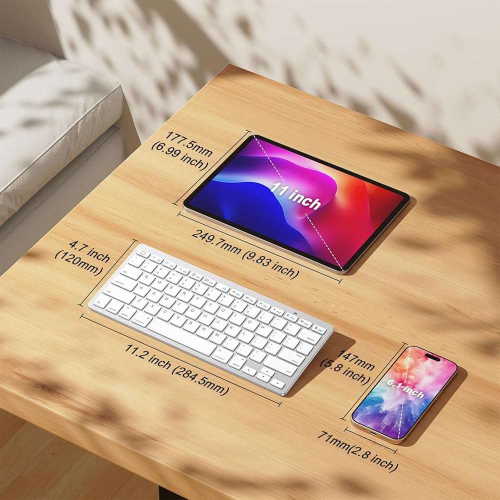 OMOTON Ultra-Slim Bluetooth Keyboard for iPad 11th/10th/9th/8th/7th, iPad Pro/Air/Mini and iPhone Series, Wireless iOS Keyboard with 12 Multimedia Keys for Office, Home, Travel, School, White - Image 3