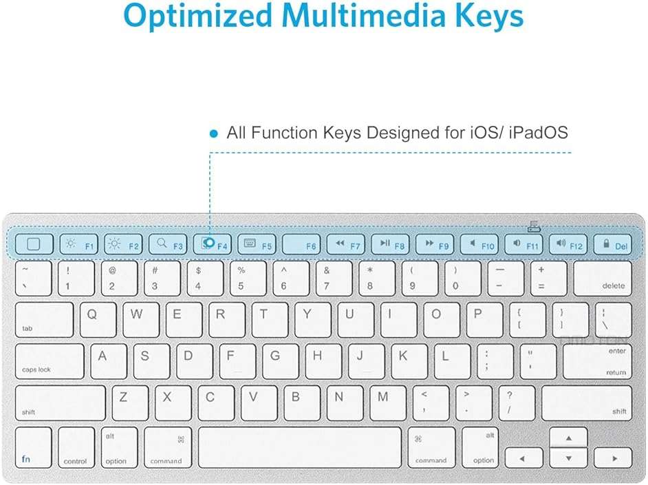 OMOTON Ultra-Slim Bluetooth Keyboard for iPad 11th/10th/9th/8th/7th, iPad Pro/Air/Mini and iPhone Series, Wireless iOS Keyboard with 12 Multimedia Keys for Office, Home, Travel, School, White - Image 4