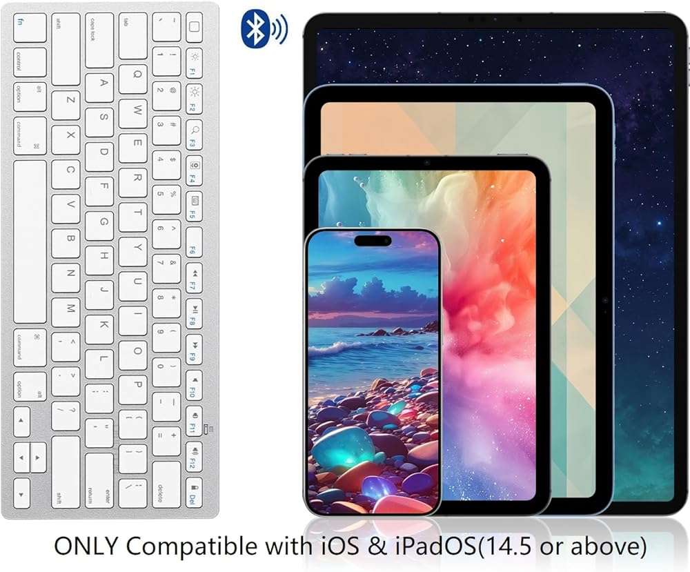 OMOTON Ultra-Slim Bluetooth Keyboard for iPad 11th/10th/9th/8th/7th, iPad Pro/Air/Mini and iPhone Series, Wireless iOS Keyboard with 12 Multimedia Keys for Office, Home, Travel, School, White - Image 5