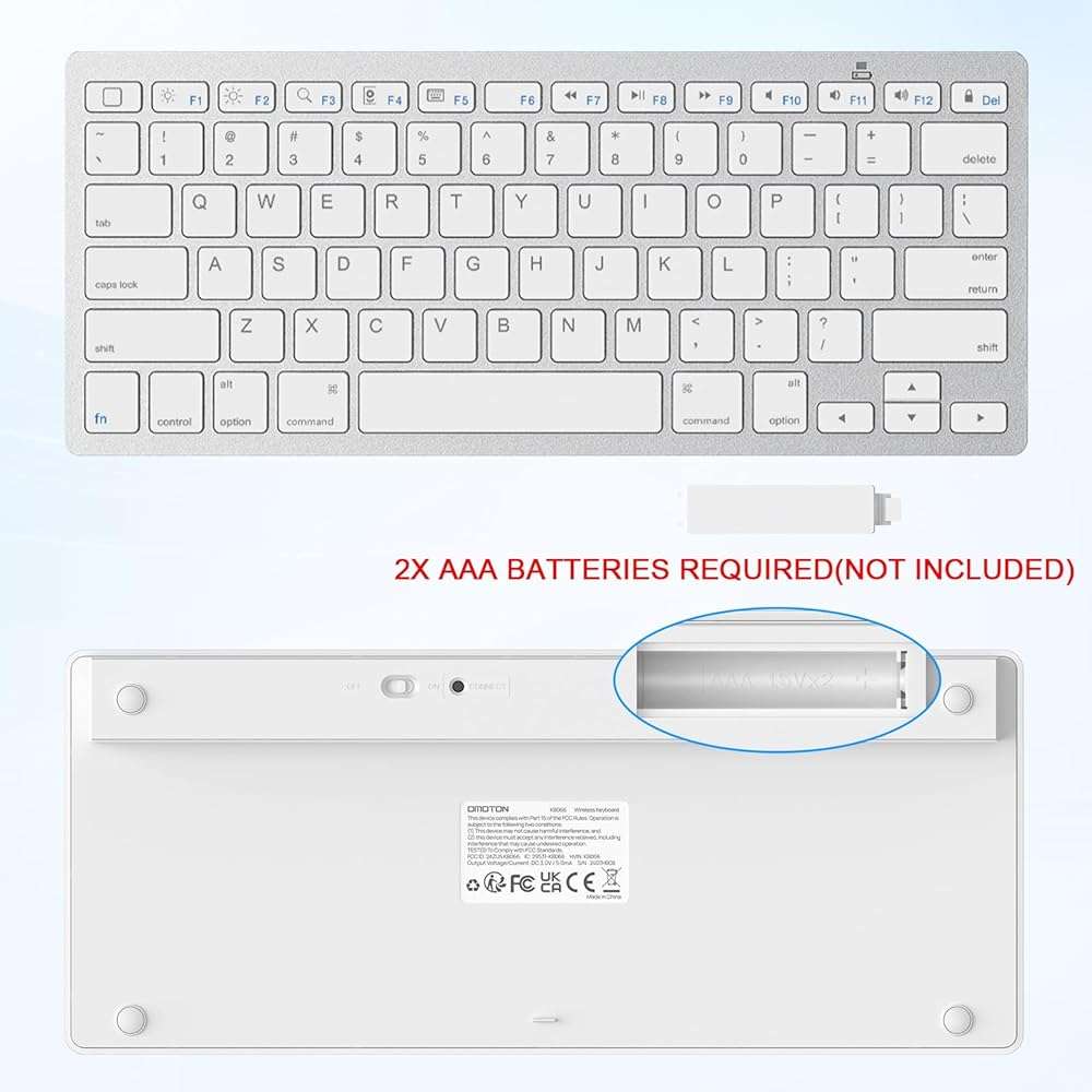 OMOTON Ultra-Slim Bluetooth Keyboard for iPad 11th/10th/9th/8th/7th, iPad Pro/Air/Mini and iPhone Series, Wireless iOS Keyboard with 12 Multimedia Keys for Office, Home, Travel, School, White - Image 6