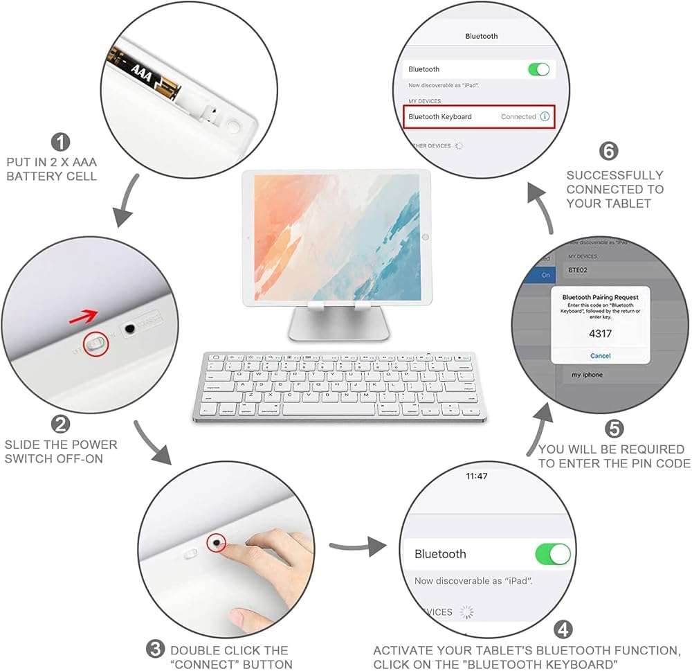 OMOTON Ultra-Slim Bluetooth Keyboard for iPad 11th/10th/9th/8th/7th, iPad Pro/Air/Mini and iPhone Series, Wireless iOS Keyboard with 12 Multimedia Keys for Office, Home, Travel, School, White - Image 7