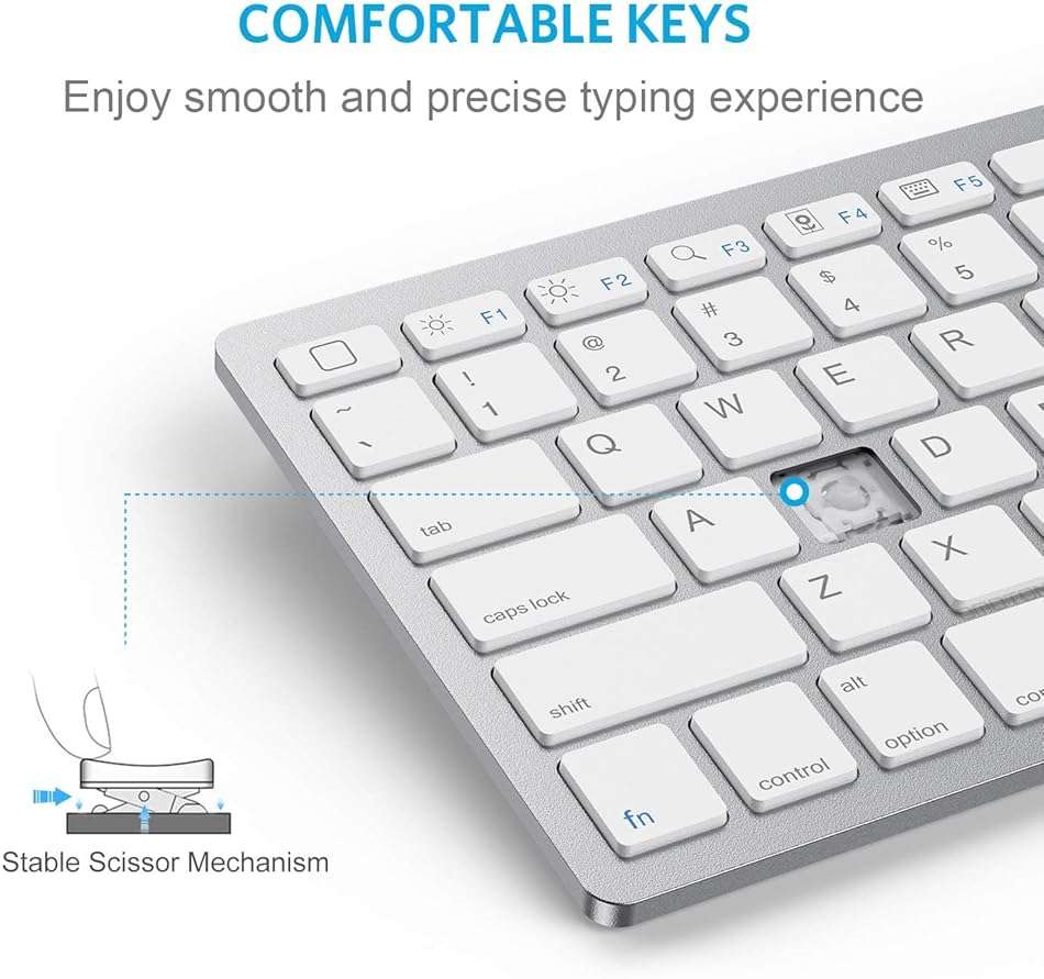 OMOTON Ultra-Slim Bluetooth Keyboard for iPad 11th/10th/9th/8th/7th, iPad Pro/Air/Mini and iPhone Series, Wireless iOS Keyboard with 12 Multimedia Keys for Office, Home, Travel, School, White - Image 8