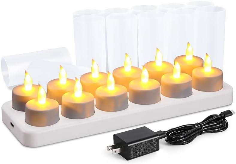 WoneNice Rechargeable Tea Lights Flickering Flameless Candles with Charging Base and AC Adapter, Romantic for Mother's Day Lantern Party Restaurants Weddings Christmas and Holiday Decoration - Image 1