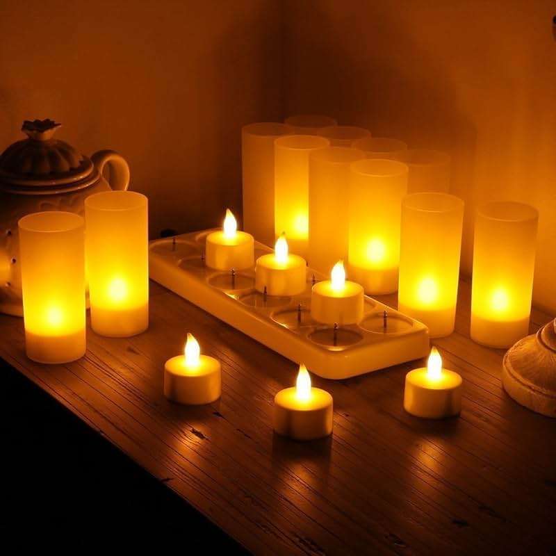 WoneNice Rechargeable Tea Lights Flickering Flameless Candles with Charging Base and AC Adapter, Romantic for Mother's Day Lantern Party Restaurants Weddings Christmas and Holiday Decoration - Image 5