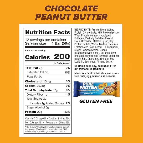 Pure Protein Chocolate Peanut Butter Protein Bars – 20g Protein, 3g Sugar, 190 Calories (12 count) Low Sugar* High Protein Snack - Gluten Free - Perfect for a Healthy Snack - Image 3