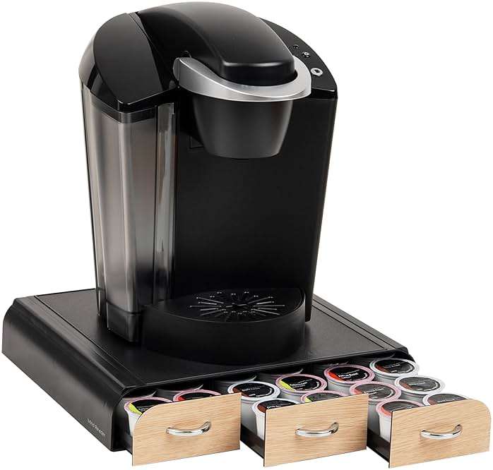 Mind Reader Single Serve Coffee Pod Organizer with 3 Drawers, 36 Pod Capacity, Countertop, 13.5"L x 12.25"W x 2.5"H, Brown - Image 1
