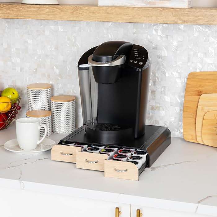Mind Reader Single Serve Coffee Pod Organizer with 3 Drawers, 36 Pod Capacity, Countertop, 13.5"L x 12.25"W x 2.5"H, Brown - Image 2