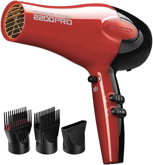 RED by Kiss Tourmaline Ceramic 2200W PRO - Professional Hair Dryer with Extra Combs, Frizz-Free Hair, Six Heat Settings Blow Dryer - Image 1