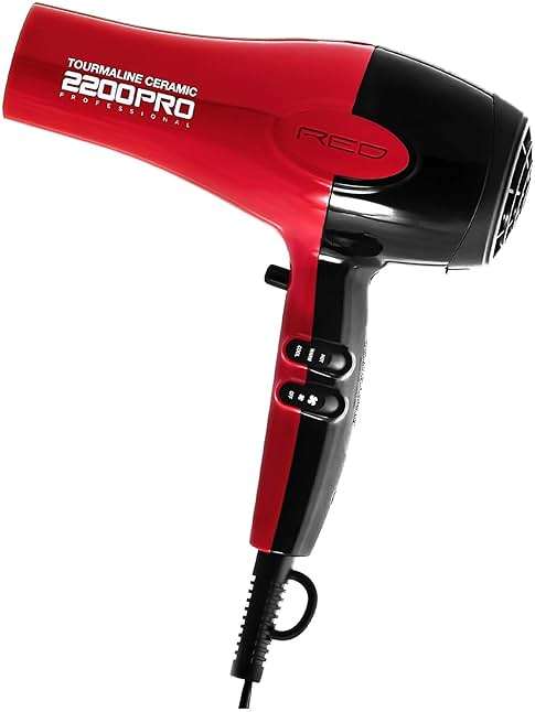 RED by Kiss Tourmaline Ceramic 2200W PRO - Professional Hair Dryer with Extra Combs, Frizz-Free Hair, Six Heat Settings Blow Dryer - Image 2