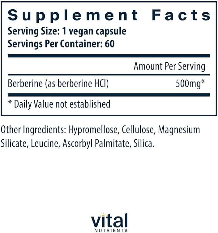 Vital Nutrients Berberine -Supports Bowel Function and Normal Triglyceride Levels -Vegan Supplement- Gluten, Dairy, and Soy Free -500 mg -60 Capsule - Image 2