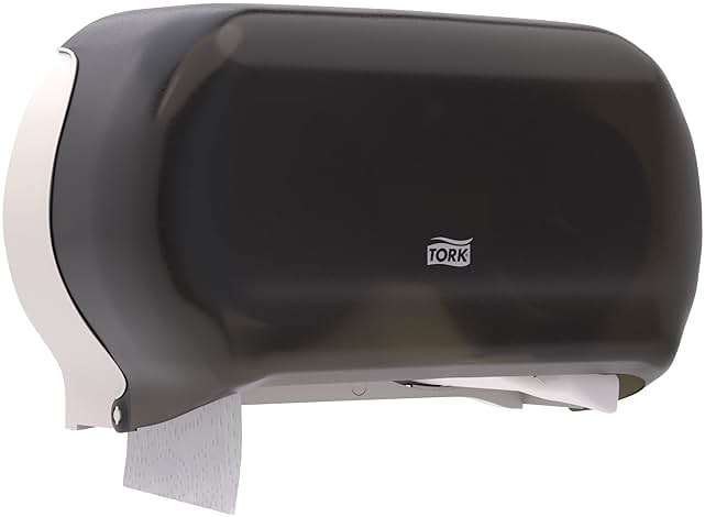 Tork Twin Jumbo Toilet Paper Roll Dispenser Smoke T22, Refill Indicator Window, 56TR - Image 3