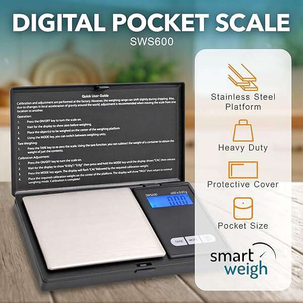 Smart Weigh SWS600 Elite 600g x 0.1g Digital Gram Scale, Pocket Sized Jewelry, Nutrition Kitchen, and School Scale, Slim Design, Black - Image 4