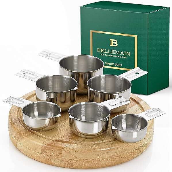 Bellemain One-Piece Stainless Steel Measuring Cups Set of 6 – Nesting Metal Measuring Cups for Kitchen – Dry & Liquid Measurements (ML & OZ), Rust-Resistant, Dishwasher Safe, Ergonomic Design - Image 1