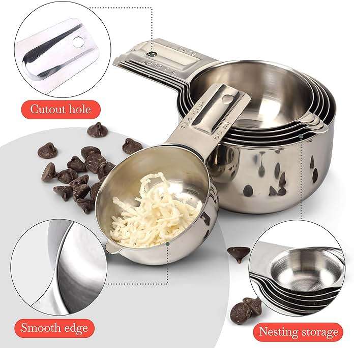 Bellemain One-Piece Stainless Steel Measuring Cups Set of 6 – Nesting Metal Measuring Cups for Kitchen – Dry & Liquid Measurements (ML & OZ), Rust-Resistant, Dishwasher Safe, Ergonomic Design - Image 2