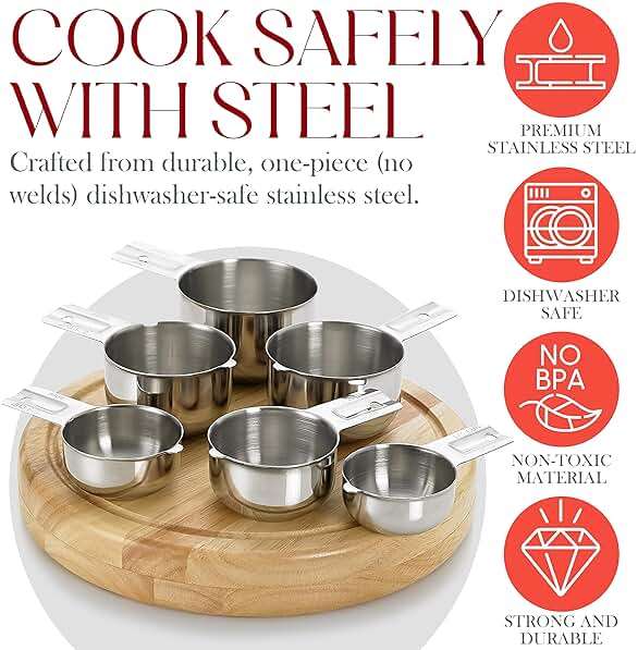 Bellemain One-Piece Stainless Steel Measuring Cups Set of 6 – Nesting Metal Measuring Cups for Kitchen – Dry & Liquid Measurements (ML & OZ), Rust-Resistant, Dishwasher Safe, Ergonomic Design - Image 4