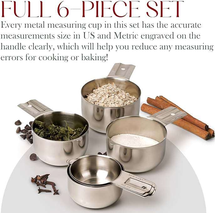 Bellemain One-Piece Stainless Steel Measuring Cups Set of 6 – Nesting Metal Measuring Cups for Kitchen – Dry & Liquid Measurements (ML & OZ), Rust-Resistant, Dishwasher Safe, Ergonomic Design - Image 6