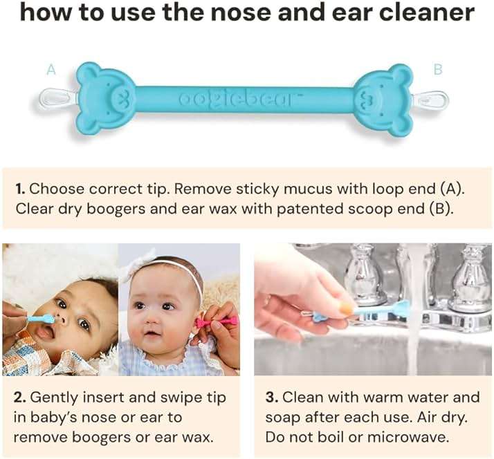 oogiebear Baby Nose Cleaner & Ear Wax Removal Tool - Safe Booger & Earwax Removal for Newborns, Infants, Toddlers - Dual-Ended - Essential Baby Stuff - Image 5