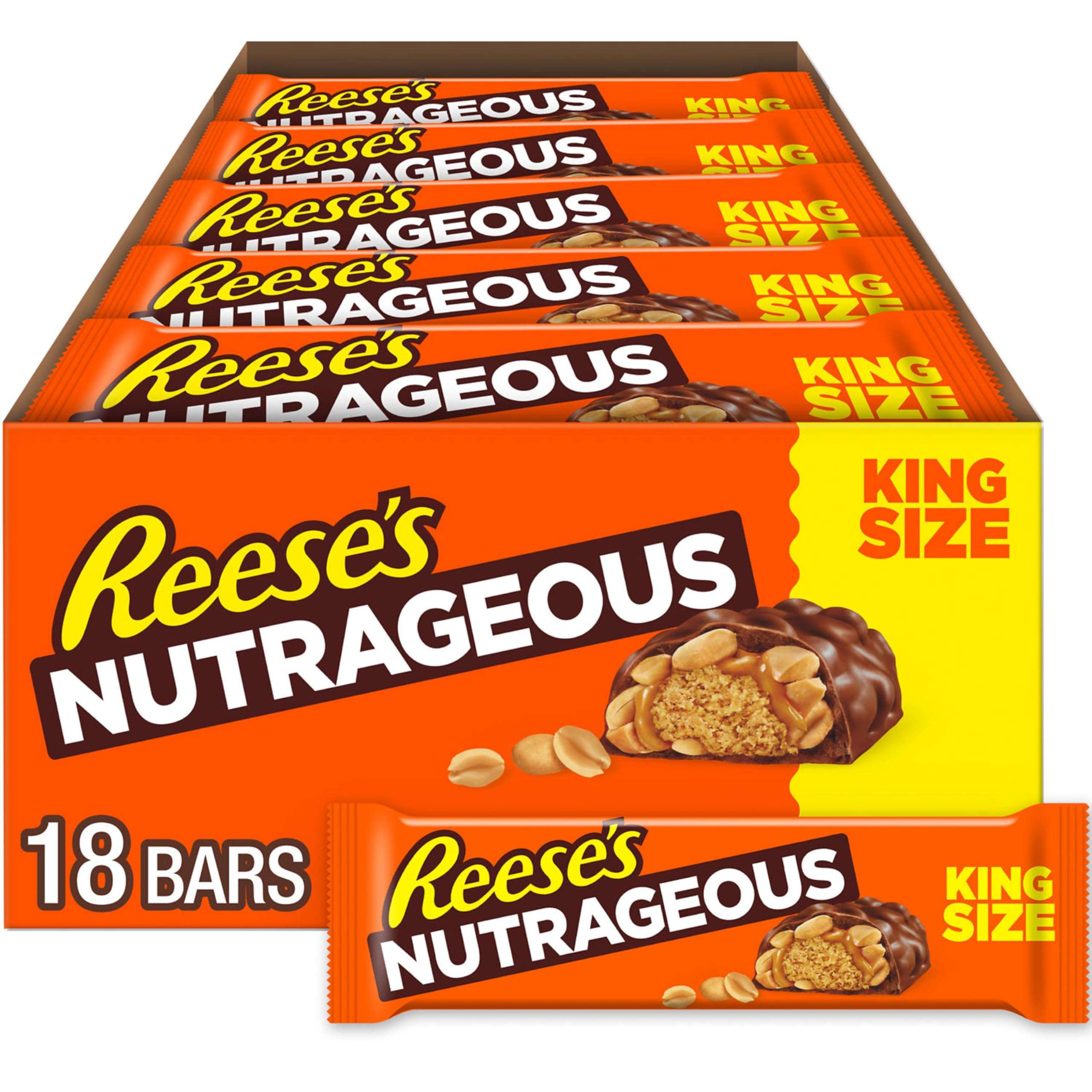 REESE'S NUTRAGEOUS Chocolate, Peanut Butter, Caramel and Peanut King Size, Candy Bars, 3.1 oz (18 Count) - Image 1
