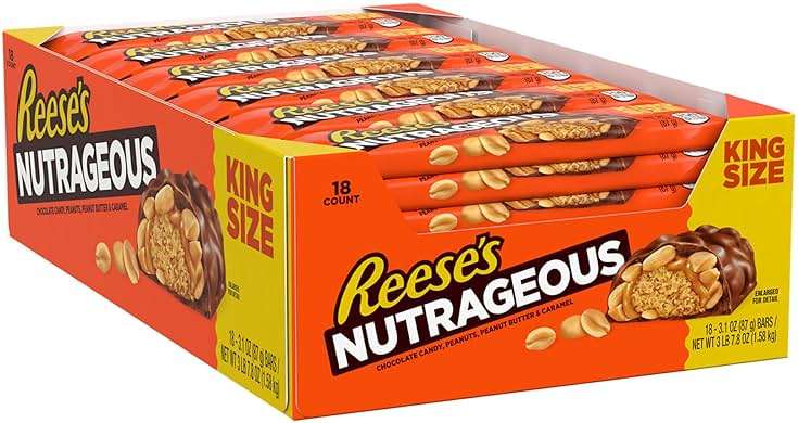 REESE'S NUTRAGEOUS Chocolate, Peanut Butter, Caramel and Peanut King Size, Candy Bars, 3.1 oz (18 Count) - Image 3