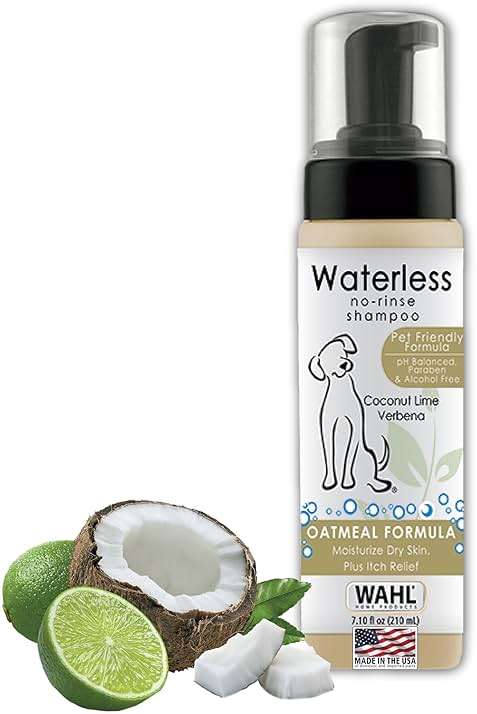 Wahl USA Pet Friendly Waterless No Rinse Shampoo for Animals - Coconut Lime Verbena Scent – Oatmeal Formula Cleans, Conditions, Detangles & Moisturizes Dogs Fur – 7.1 Oz - Model 820015A - Image 1