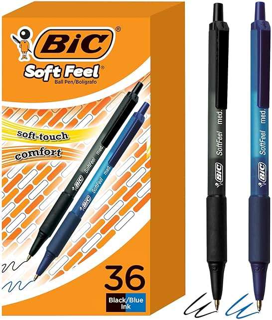 BIC Soft Feel Retractable Ballpoint Pen,1.0 mm Medium Point, Bulk School Supplies for Students and Teachers, No-Slip Grip, 36-Count in Black & Blue - Image 1
