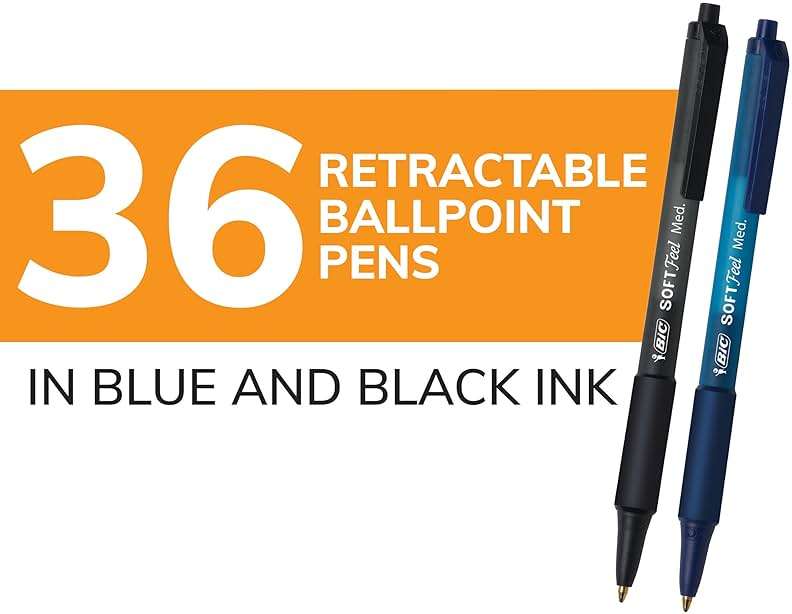 BIC Soft Feel Retractable Ballpoint Pen,1.0 mm Medium Point, Bulk School Supplies for Students and Teachers, No-Slip Grip, 36-Count in Black & Blue - Image 2