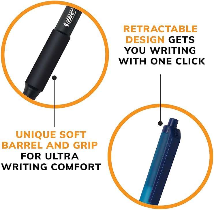 BIC Soft Feel Retractable Ballpoint Pen,1.0 mm Medium Point, Bulk School Supplies for Students and Teachers, No-Slip Grip, 36-Count in Black & Blue - Image 6