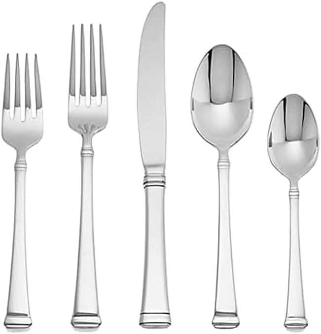 Mikasa Harmony 45-Piece Silverware Set, 18/10 Stainless Steel Cutlery for 8, Includes Forks, Knives, Spoons, and 5-Piece Serving Utensils Set - Image 1