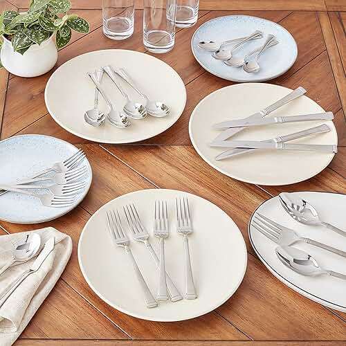 Mikasa Harmony 45-Piece Silverware Set, 18/10 Stainless Steel Cutlery for 8, Includes Forks, Knives, Spoons, and 5-Piece Serving Utensils Set - Image 2