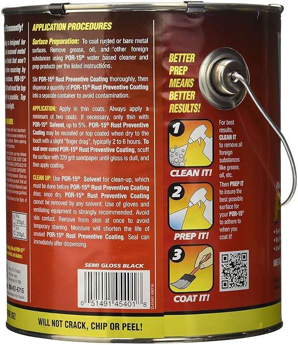 POR-15 Rust Preventive Coating, Stop Rust and Corrosion Permanently, Anti-rust, Non-porous Protective Barrier, 128 Fluid Ounces, Semi-gloss Black - Image 3
