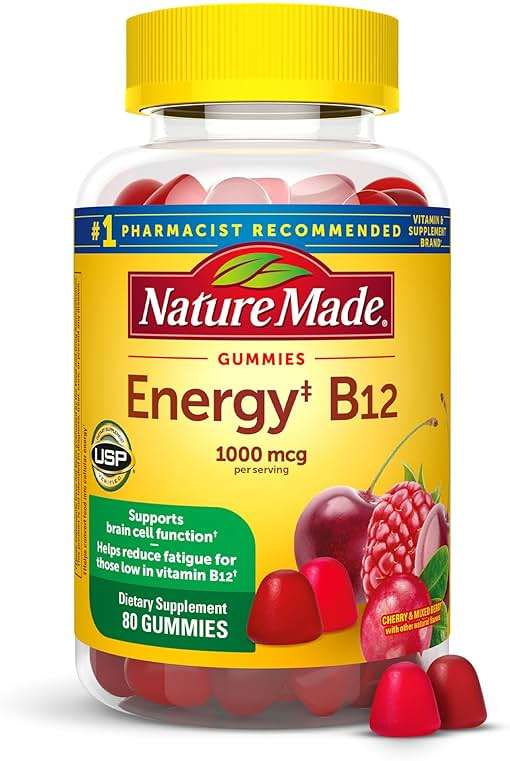 Nature Made Vitamin B12 Gummies 1000 mcg per serving, Dietary Supplement for Energy Metabolism Support, B12 Vitamins, 80 Gummy Vitamins, 40 Day Supply - Image 1