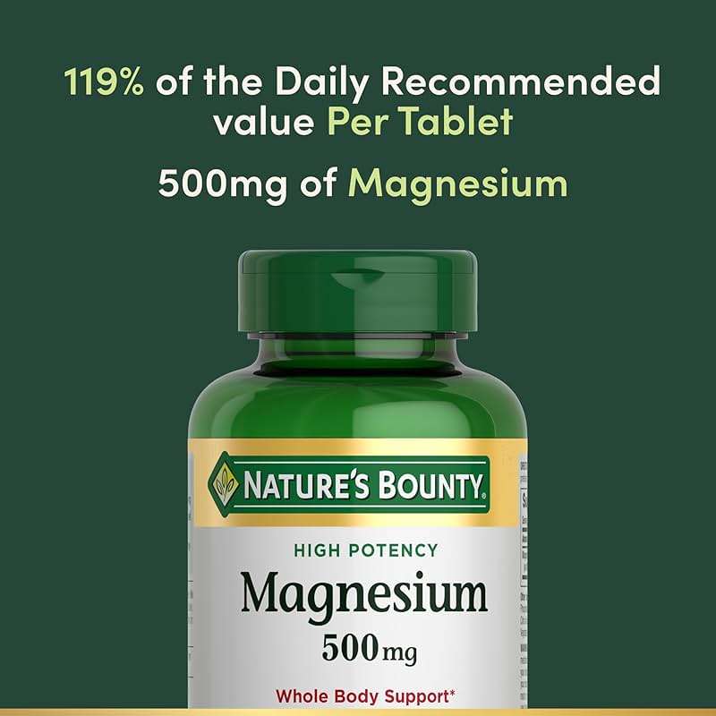 Nature's Bounty Magnesium 500 mg Tablets, High Potency Magnesium Supplement for Bone & Muscle Health, Whole Body Support, 200 Count (Pack of 1) - Image 3