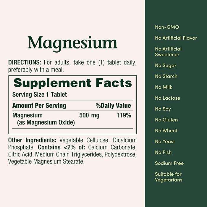 Nature's Bounty Magnesium 500 mg Tablets, High Potency Magnesium Supplement for Bone & Muscle Health, Whole Body Support, 200 Count (Pack of 1) - Image 6