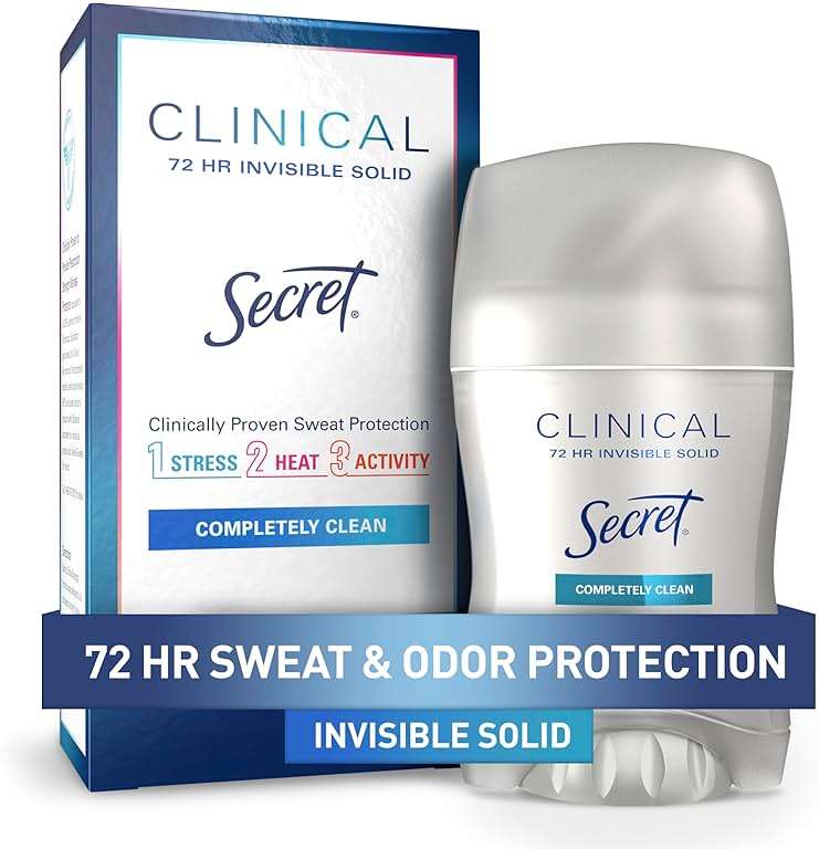 Secret Clinical Strength 100HR Sweat & Odor, Invisible Solid Antiperspirant Deodorant for Women, 3X Stress Protection with Hyaluronic Acid, PH Balancing, Completely Clean Scent, 1.6 oz - Image 1