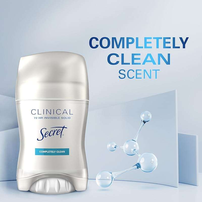 Secret Clinical Strength 100HR Sweat & Odor, Invisible Solid Antiperspirant Deodorant for Women, 3X Stress Protection with Hyaluronic Acid, PH Balancing, Completely Clean Scent, 1.6 oz - Image 12