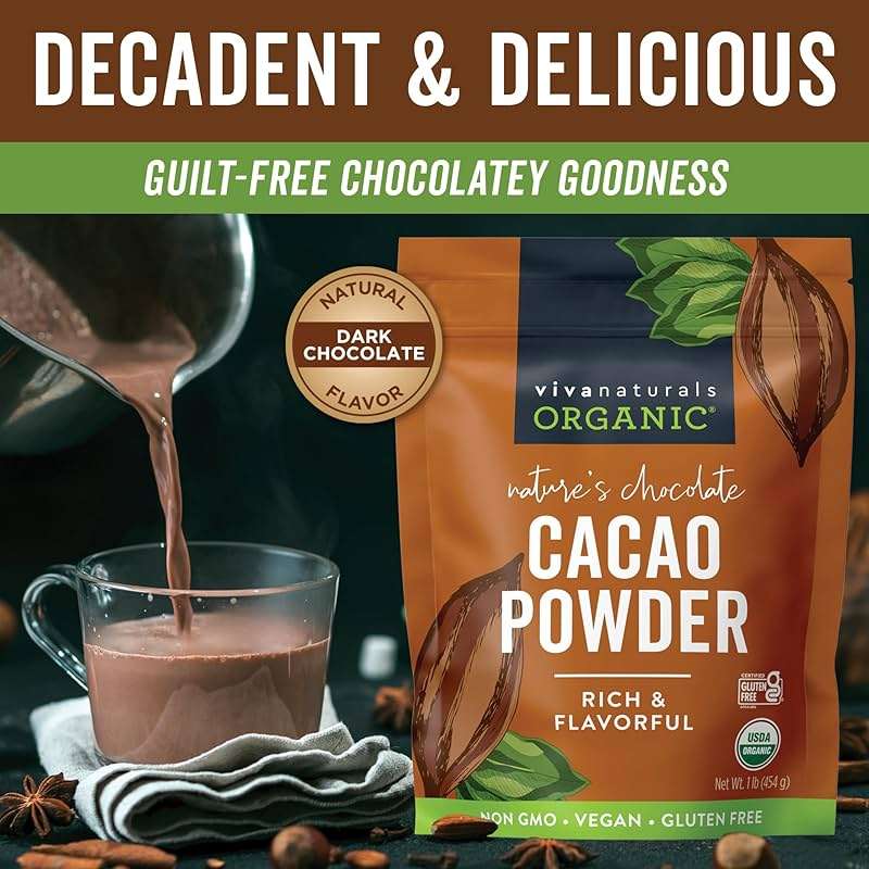 Organic Cacao Powder, Unsweetened, 1 lb (454 g) – Rich Dark Chocolate Flavor, Perfect for Baking, Smoothies & Hot Chocolate – Vegan, Keto, Paleo, Non-GMO & Gluten-Free Cocoa Powder - Image 4
