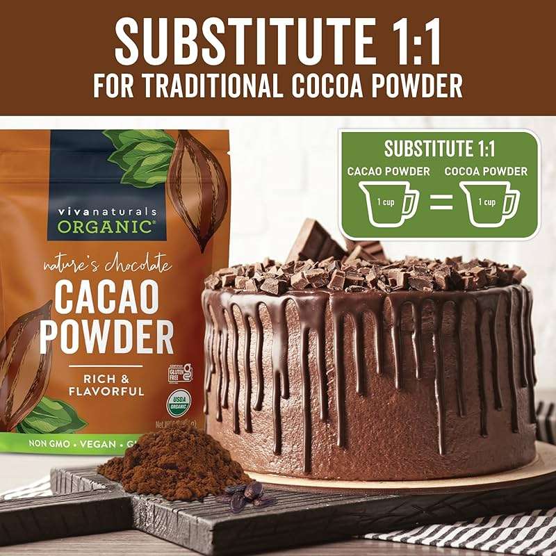 Organic Cacao Powder, Unsweetened, 1 lb (454 g) – Rich Dark Chocolate Flavor, Perfect for Baking, Smoothies & Hot Chocolate – Vegan, Keto, Paleo, Non-GMO & Gluten-Free Cocoa Powder - Image 6
