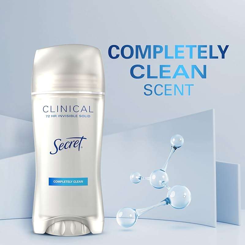 Secret Clinical Strength Invisible Solid Antiperspirant Deodorant for Women, 100HR Sweat & Odor Protection, 3X Stress Protection with Hyaluronic Acid, PH Balanced, Completely Clean Scent, 2.6 oz - Image 12